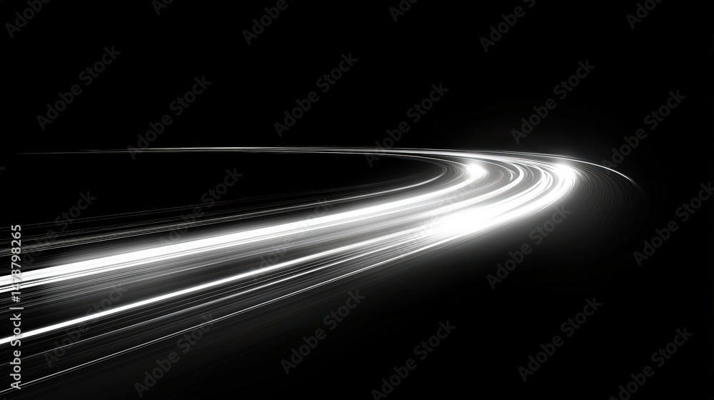 Poster monochrome light streaks create dynamic movement against a dark backdrop