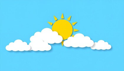 Weather icon set with clouds and sun on clear sky.
