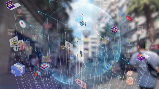 E-commerce AI data analyze, online shopping, marketing commerce sale, website advertising promotion banking payment digital marketing strategy and goals, digital search engine SEO social media ads