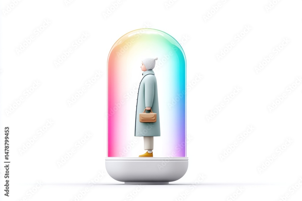 Aufkleber A clean flat design of a person inside a protective dome with simple gradients