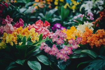 Vibrant orchid display in a botanical garden