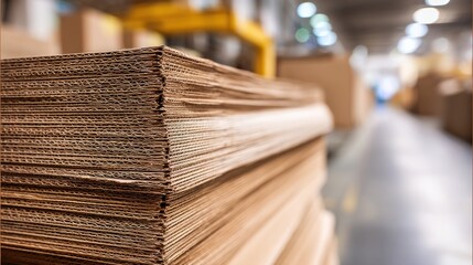 Stacked cardboard sheets in a warehouse