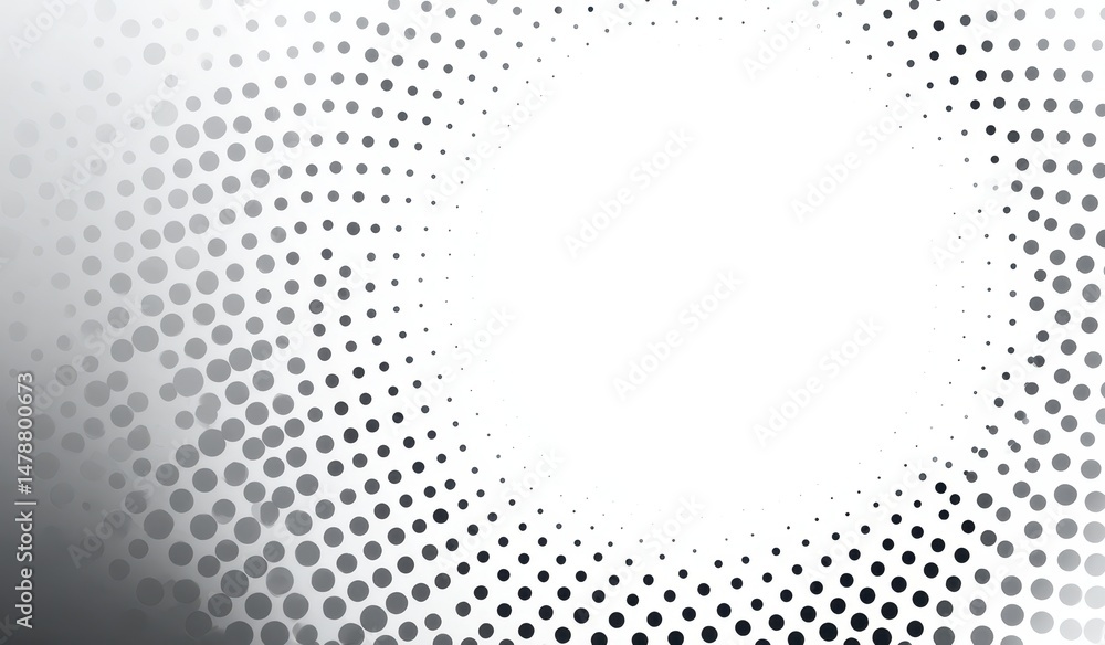 Poster abstract grayscale halftone design with a circular pattern.