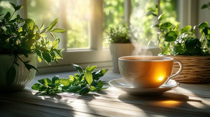 Warm herbal tea by a sunny window