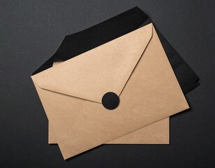Kraft Paper Envelope with Black Detail Flat lay on Dark Background