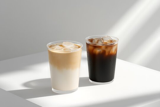 Ice cappuccino and milk foam coffee drinks iced americano cold brew machiato latte espresso mocha cocoa
