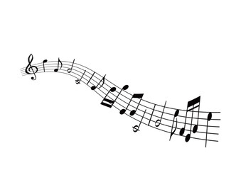 だんだん大きくなる右下がりの音符のあしらい