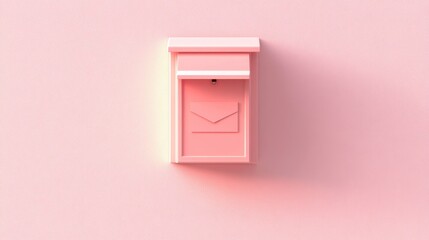 Pastel pink mailbox against a solid pink wall.