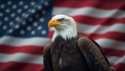 Naklejka premium Pariotic, Eagle with american flag background