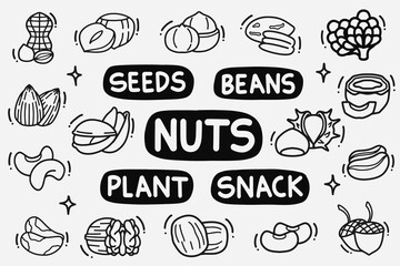 set of nuts doodle good for background, wallpaper, element design, icon, etc
