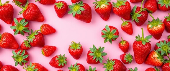 Sweet strawberry pattern on pink background Perfect for summer food blogs and recipes, photography, marketing