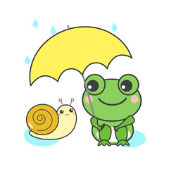 傘を差すカエルとかたつむりのイラスト