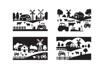 set of vector illustration of farm and farm animals