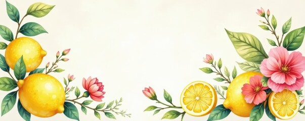 Rustic watercolor lemon & floral arrangement; vintage aesthetic , lemon, image