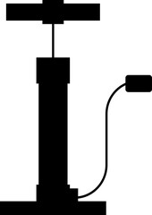 Air pump icon in trendy black flat style. Bicycle or bike tube air feeler device symbol sign. Hand operated portable tire pump silhouette vector illustration isolated on transparent background.