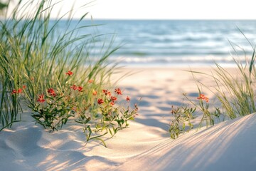 Coastal Dunes with Tiny Red Flowers