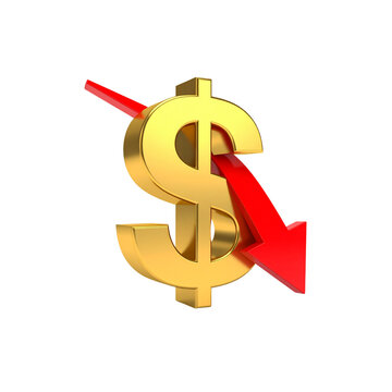golden dollar sign with red downward arrow symbolizes decrease in value or financial loss, conveying sense of urgency and concern in economic matters