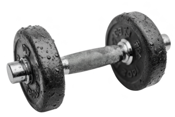 Intense weightlifting action with dumbbell in home gym fitness equipment strength training close-up view motivational concept