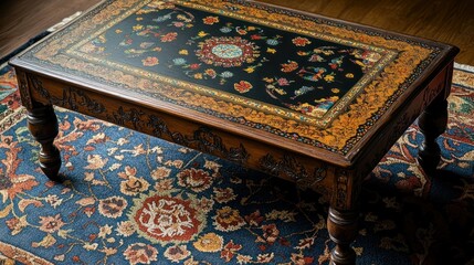Ornate coffee table on a patterned rug