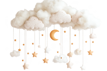 Whimsical cloud mobile decor cozy nursery artwork dreamy atmosphere aerial view imagination and comfort