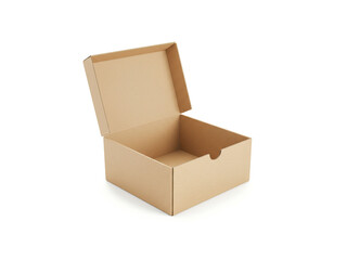 Empty open cardboard box isolated on white background. Blank delivery box.