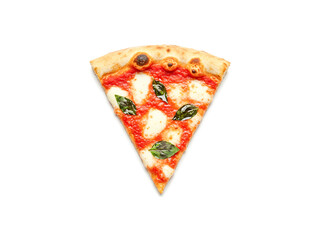 Top view neapolitan pizza slice isolated on white background.