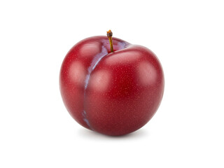 Fresh one red plum isolated on white background.