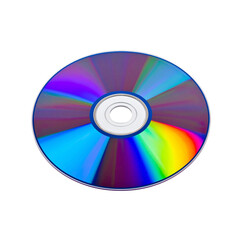 colorful compact disc with reflective surface, showcasing vibrant spectrum of colors. disc is circular and has central hole, typical of optical media used for data storage