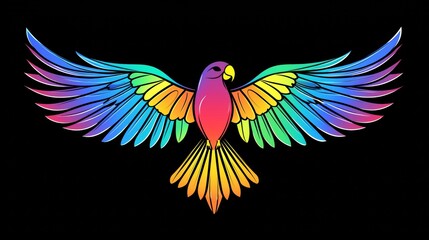Obraz premium Colorful parrot graphic design with vibrant wings and artistic flair on a black background