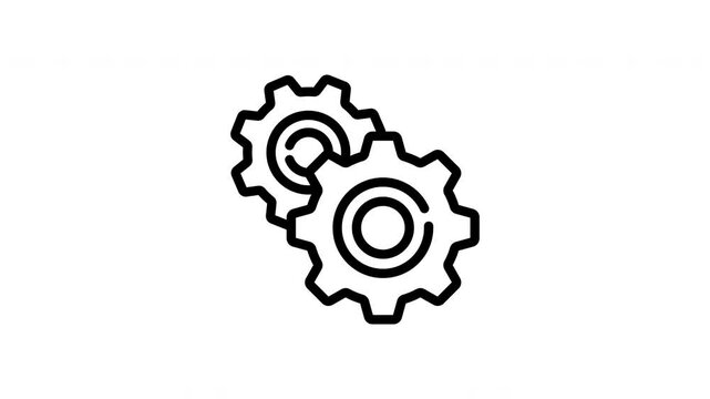 Animated black and white illustration of two interlocking cogs
