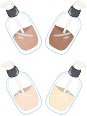 illustration of a bottle of liquid foundation dark to light skin color no background png  set of cosmetic products