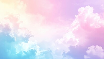 A pale, overcast sky filled with soft, fluffy clouds in varying shades of white and gray, creating a serene and tranquil atmosphere above.