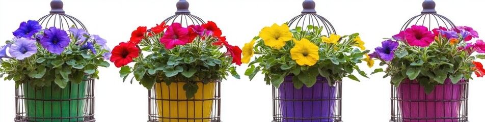 Colorful Hanging Planters with Petunias