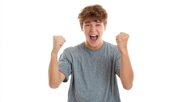 Joyful Teen Boy Pumping Fists in Excitement is a commercial-quality stock image concept ideal for digital marketing, creative design, educational content, and modern visual storytelling.