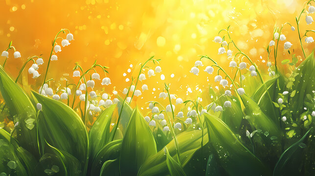 Lily of the valley bloom with 'hello may' greeting inspires springtime renewal. [Silicon Wilderness] | Scripted Growth | programmed jungle. Illustration