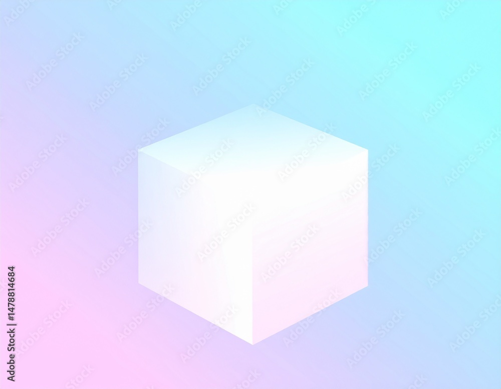 Poster illuminated cube on pastel gradient background