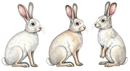Fototapeta premium Watercolor Whispers: A Trio of Lepus