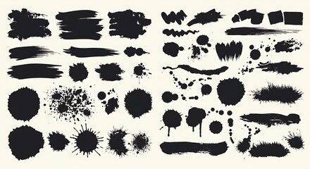 Black Ink Splatter and Brush Stroke Collection: Hand-Drawn Vector Graphics