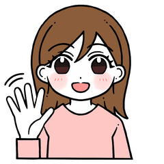 手を振る笑う女性のイラスト