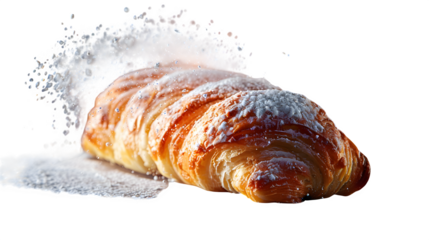 Puerto Rican mallorca sweet roll dusted with powdered sugar, floating PNG