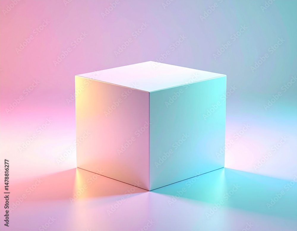 Poster illuminated cube on pastel gradient background