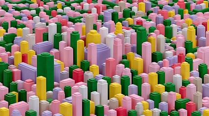 Obraz premium Colorful Abstract Cityscape Pastel Blocks with Urban Dreamscape.