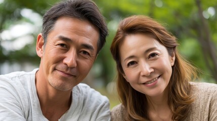 Fototapeta premium A man and a woman are smiling at the camera