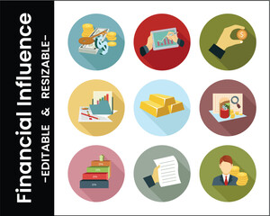 Financial Flat Design Icons Representing Money Investment Management And Business Analytics For Microstock Platforms