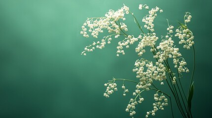 Delicate white flowers bloom against a soft green background in a tranquil indoor setting