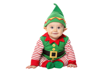 PNG Adorable baby in elf costume sitting and smiling