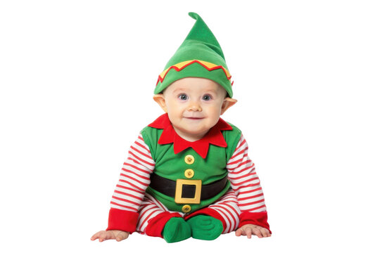 PNG Adorable baby in elf costume sitting and smiling