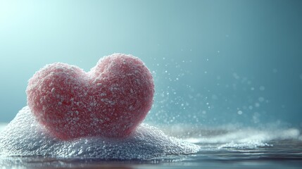 Fototapeta premium Eternal Affection's Embrace: A romantic heart-shaped creation, crafted from delicate material, rests gracefully on a pristine bed of icy substance, embodying enduring love and the chill of romance.