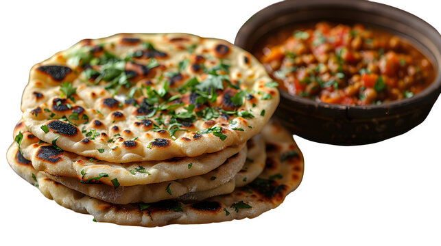 South Sudanese kisra bread with lentil dip, served cultural style, floating flat lay
