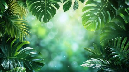Lush Tropical Rainforest Green Leaves Background
